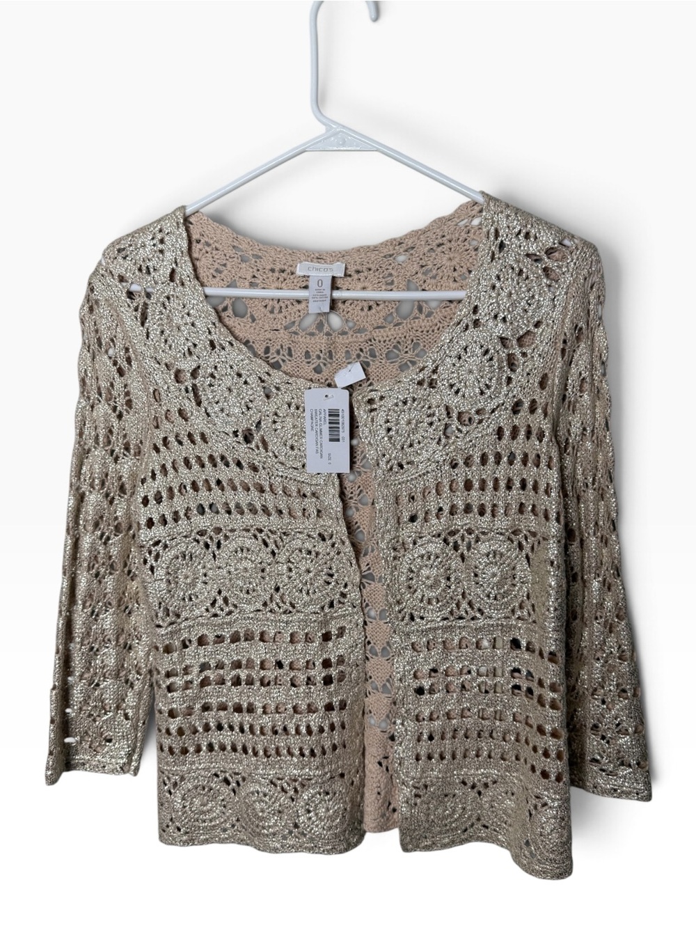 Chico's Champagne Gold Size 0 (small) Crochet Cardigan Sweater